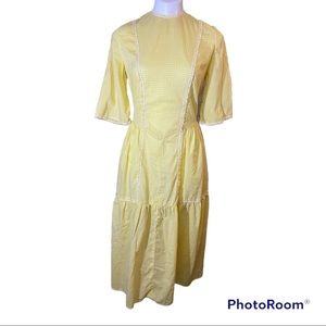 Vintage Handmade Gingham Yellow Prairie Dress Size L
